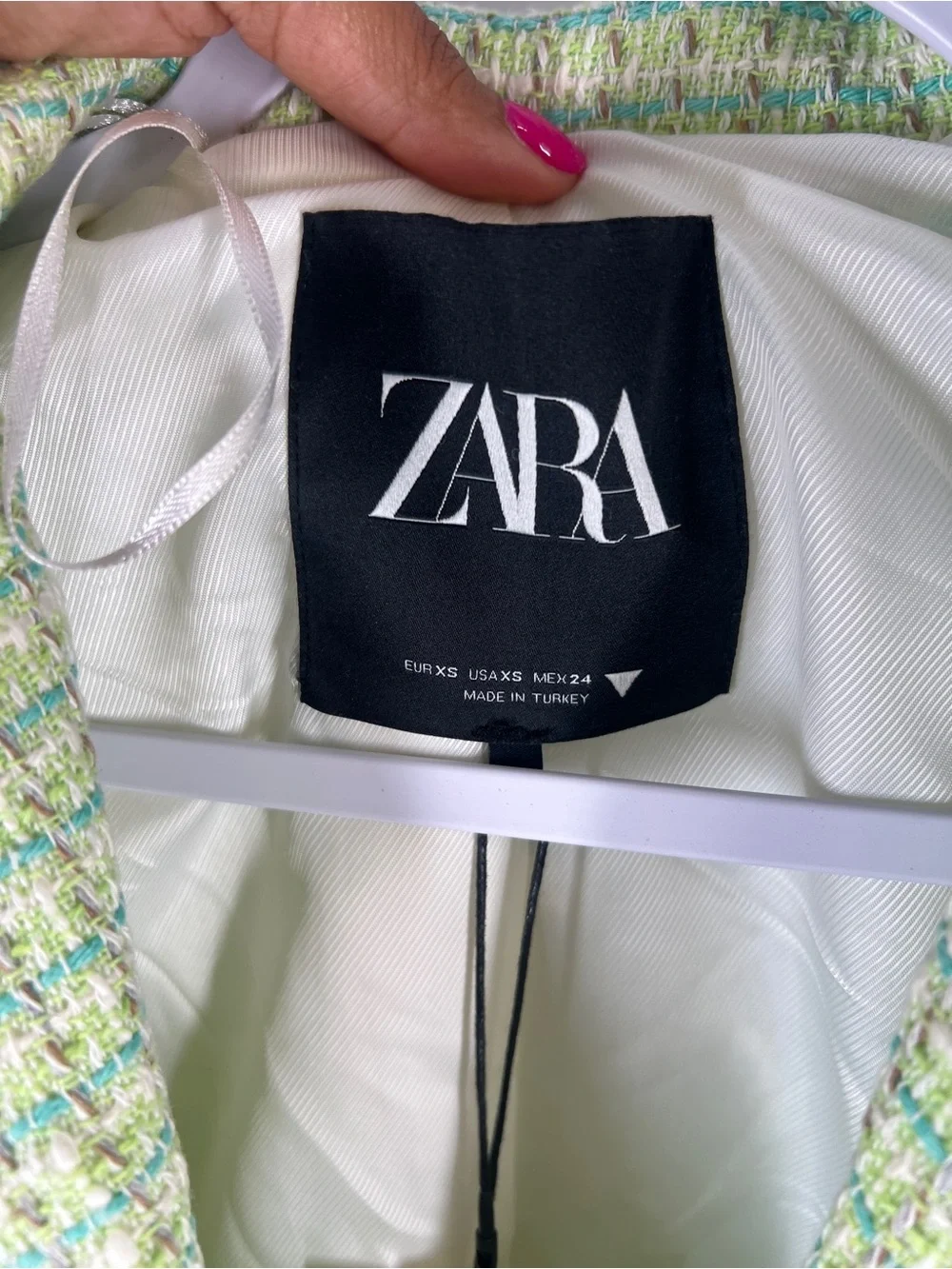 ZARA NWT Green Tweed Cropped Blazer Pearl Buttons Size XS